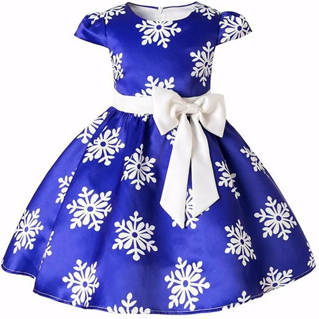 Blue Детские платья в полоску с цветочным рисунком для девочек; Рождественская одежда для детей; платье принцессы для дня рождения; платье для свадебной вечеринки с бантом для маленьких девочек - Цвет: Blue