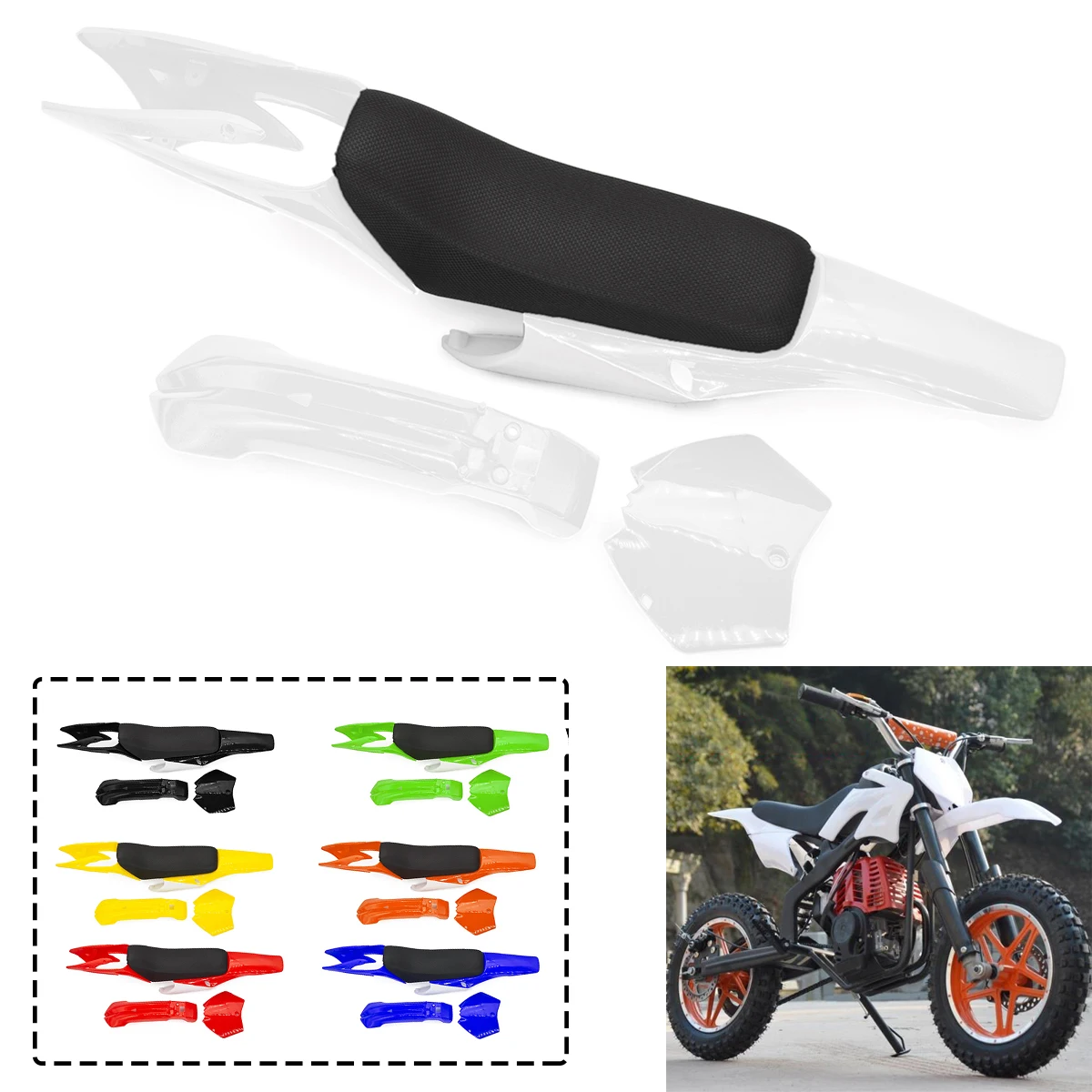 

Set High Strength Plastic Fender Fairing Boday Kits With Stool For Chinese 2 Stroke 47cc 49cc Apollo Orion Mini Dirt Bike