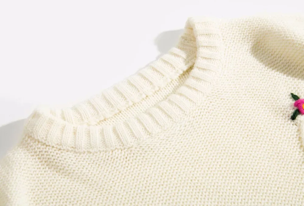 Bazaleas винтажный белый свитер мила с круглым вырезом Женский французский Милый