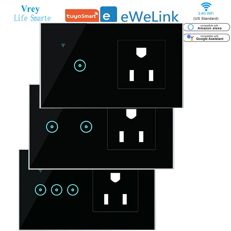 

US standard smart touch switch and smart socket combo, tuya App smart switch supports Voice-Control Alexa Echo / Google Home