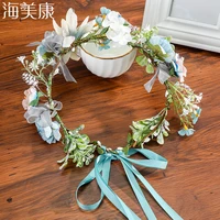 haimeikang handmade fabric flowers crown bridal hair accessories prom flower garland ribbon adjustable size flower wreath