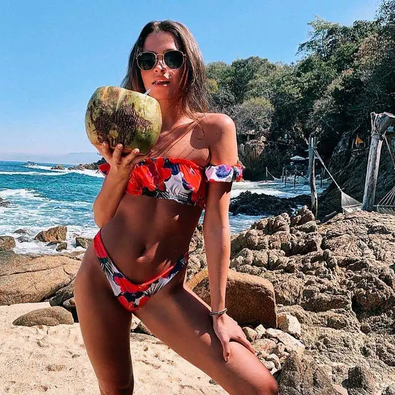

Brazilian Sexy Ruffled Bikini 2021 Mujer New Two Piece Bathing Suit Print Swimming Suit For Female Summer Biquini Swimsuit Women