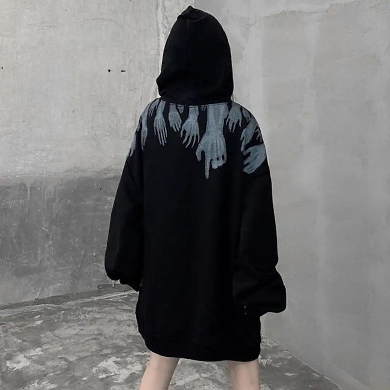 

Gothic Punk Cool Loose Y2k White Hoodies Women Dark Japan Streetwear Harajuku Black Tops Tee Oversized Sweatshirt Hoodies
