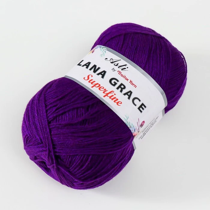 Пряжа &quotLana Grace Superfine&quot 25% шерсть мериноса 75% акрил 610м/100гр (0266 фиолетовый) 7485099 |