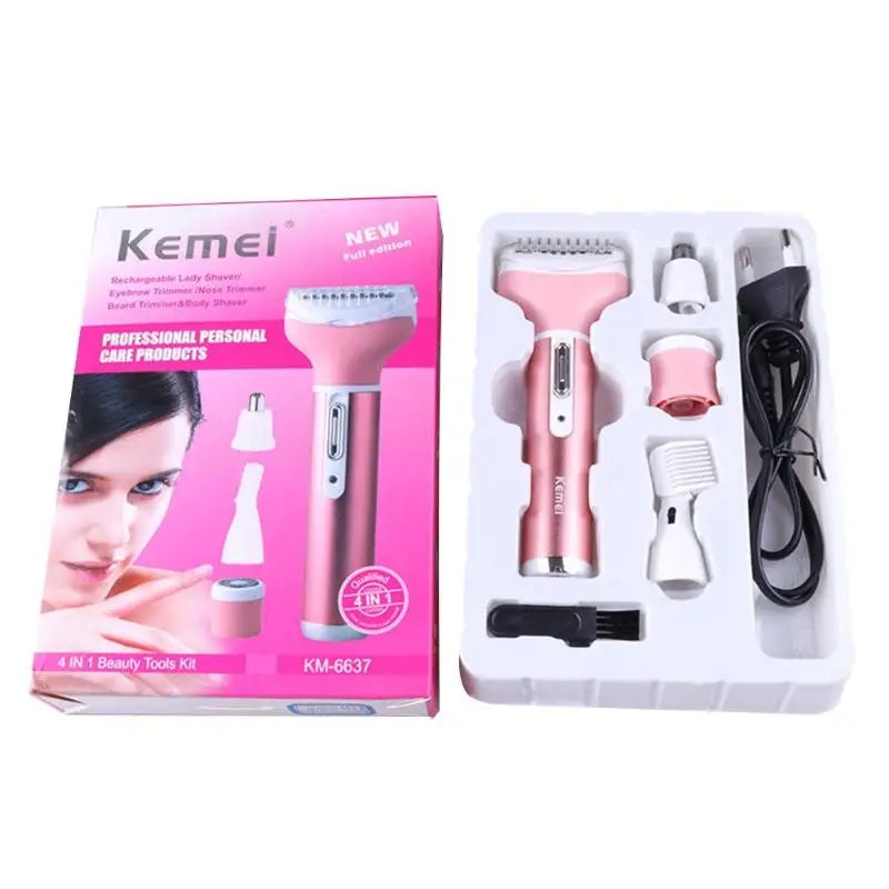 

Kemei KM-6637 Electric Shaver 4 in 1 Rechargeable Hair Trimmer Women Hair Removal Machine Epilator Eyebrow Nose Trimmer Razor