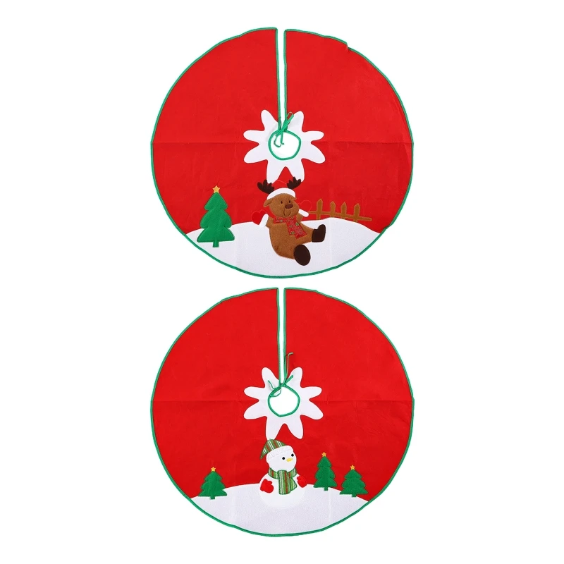 

Round Christmas Tree Skirt Apron Reindeer Snowman Embroidery Xmas Party Decor 67JB