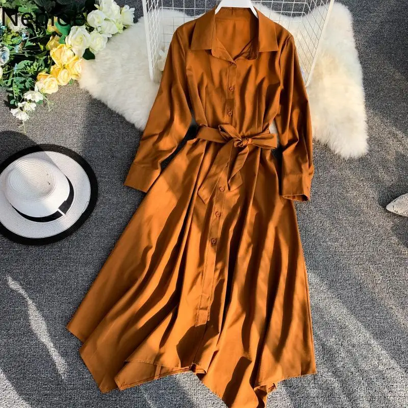 Женское однобортное платье Neploe однотонное с отложным воротником и коротким