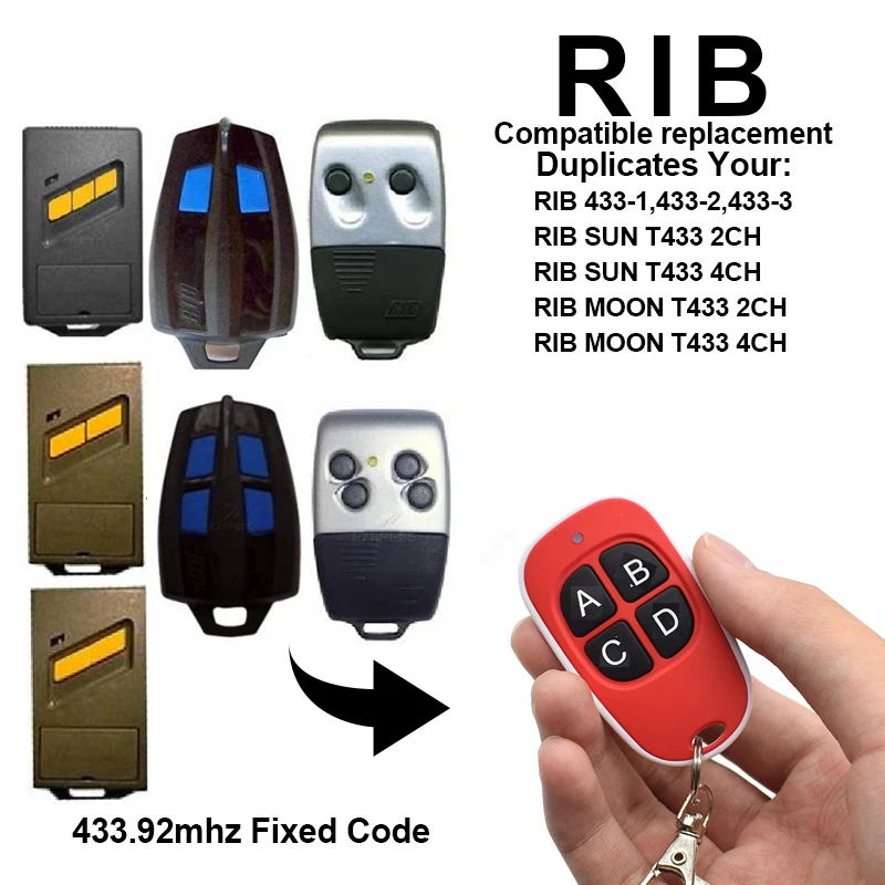 

Передатчик SMG RIB SUN T4332CH с фиксированным кодом, дистанционное управление 433 МГц, дверь гаража с батарейным электрическим дверным переключател...