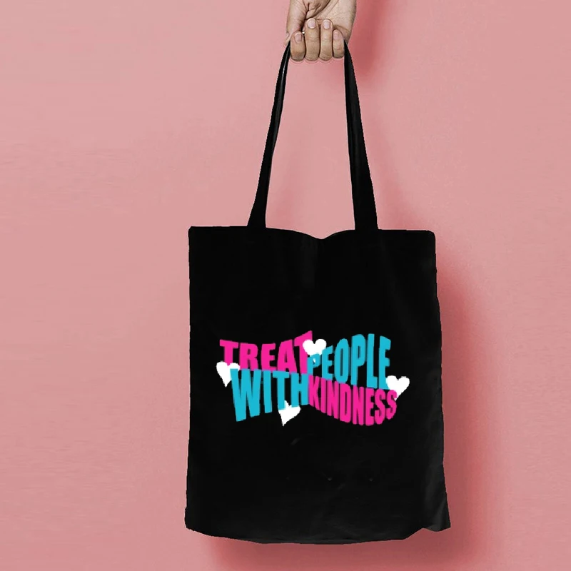 

Vintage Fine Line Shoulder Bags Casual Large Capacity Sweet Canvas Bag Vintage Treat People with Kindness Tote Bag Plus