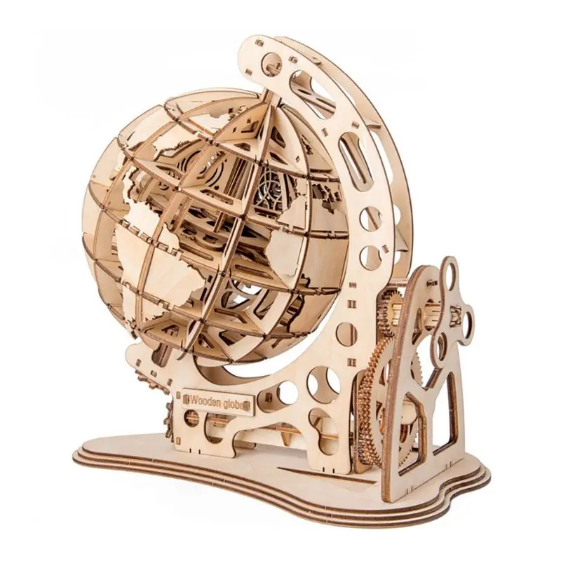 

3D Wooden Globe Puzzle DIY Mechanical Drive Model Transmission Gear Rotate Assembling Home Decor