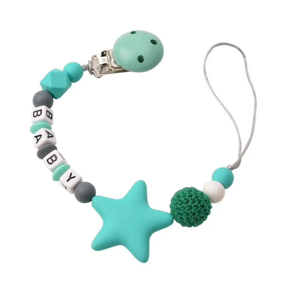 

Baby Teether Teething Chain Newborn Toddlers Silicone Dummy Pacifier Chains Infant Big Star Baby Nipple Pacifier Clips Holders