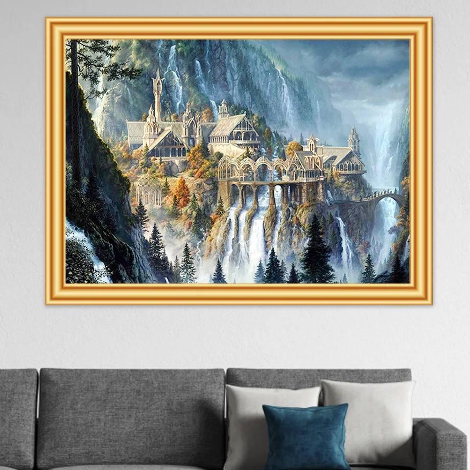 

DIY 5D Diamond Painting Cross Stitch Mountain Castles Mosaic Diamond Embroidery Needlework Patterns for Rhinestones Home Decor