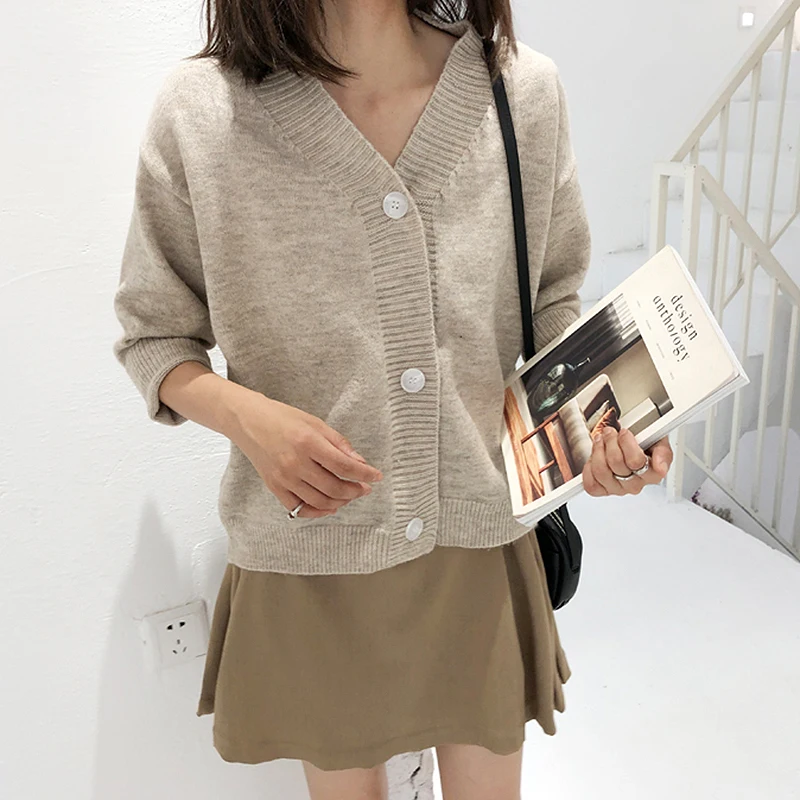 2020 Women Knit Cardigans Sweaters Solid V Neck Loose Knitwear Spring Autumn Single Breasted Jacket Coat Tops Cardigan Outwear |