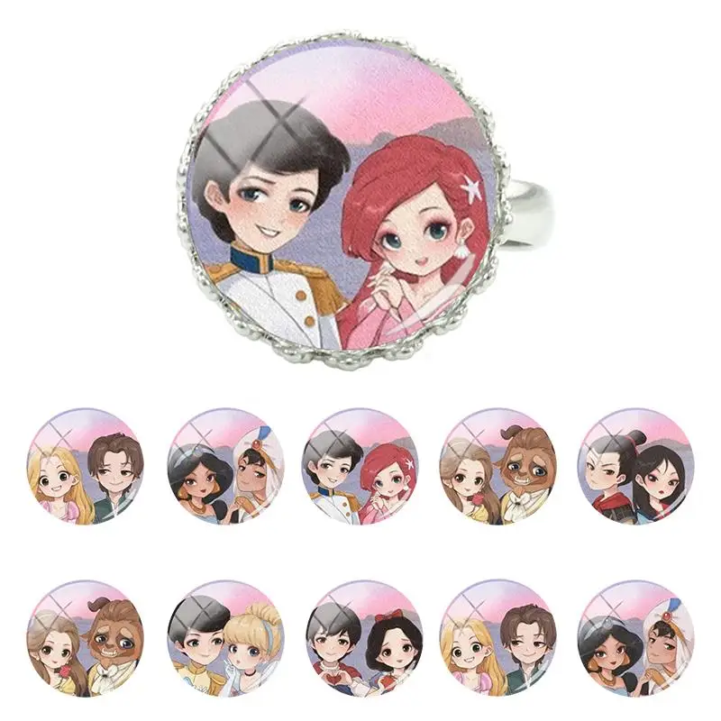 

Disney Sweet Princess Prince Group Photo Art Image Glass Dome Rings Star Dew Design Crown Cabochon Ring Handcraft Jewelry QGZ287
