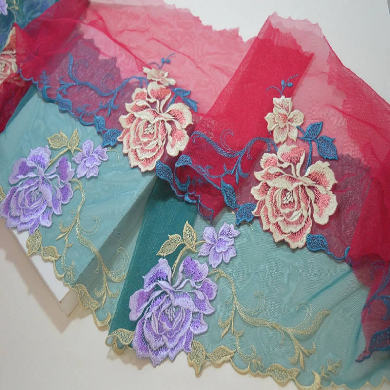 

10Meters Rose Flowers Lace Trim Dress Wedding Blue Red Ribbon Fabric Applique Baby DIY Embroidered Sewing Craft 18cm Width