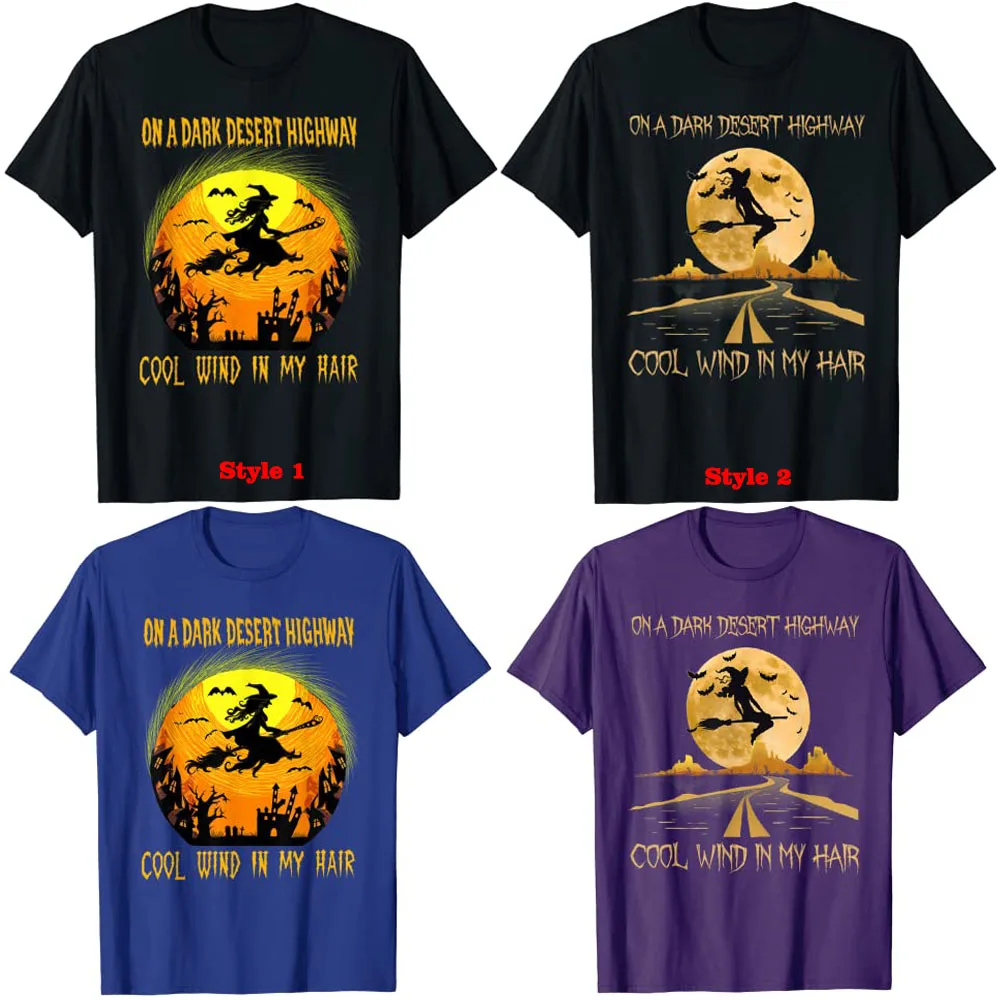Witch Riding Brooms on A Dark Desert Highways Halloween T-Shirt Graphic T Shirts Harajuku Tee