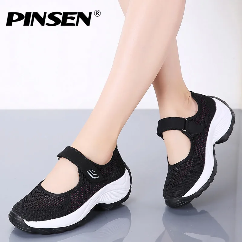 Женская дышащая обувь на платформе PINSEN повседневные сетчатые мокасины плоской