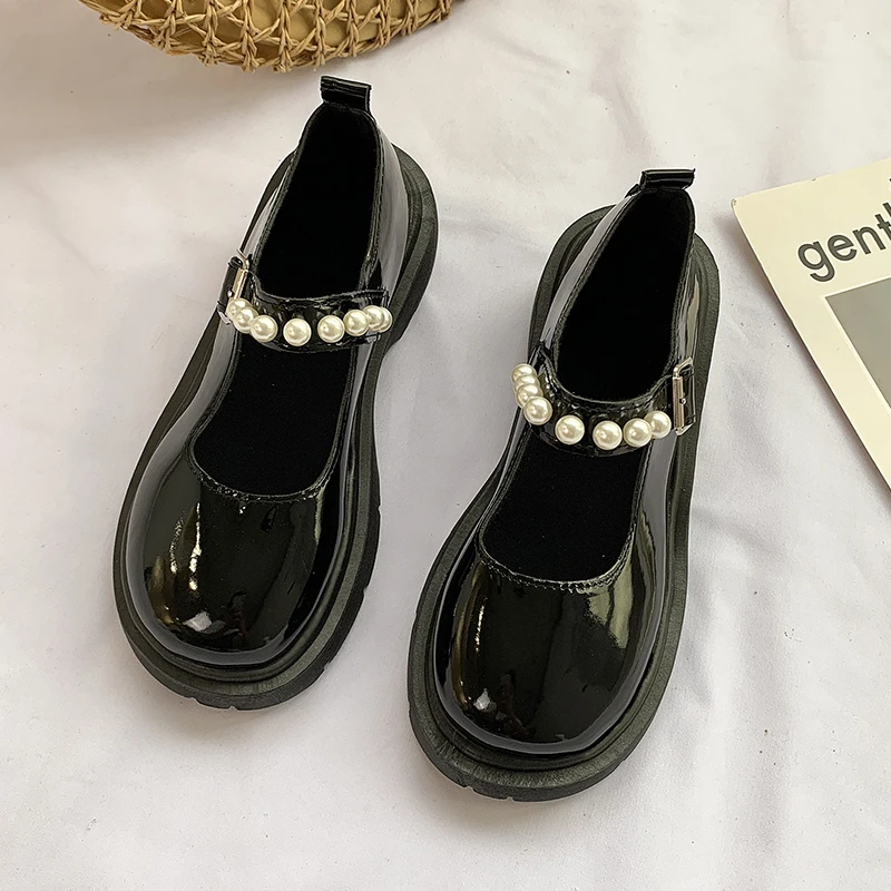 

Pearl Mary Jane Retro Shoes 2021 New British Style Thick-soled Japanese Mid-heel Jk Uniform Small Leather Shoes Women