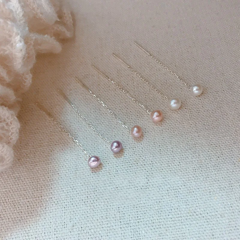

Pearls Dangle Earrings Women Fashion Jewelry Long Line With White Pink And Purple New Arrival Minimalist Anti-Allergy Pearl Ear