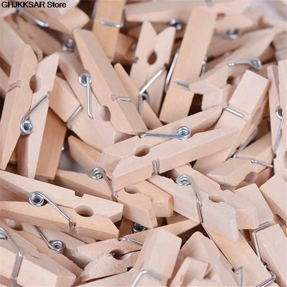 50 PCS 25mm Quality Mini Spring Wood Clips Clothes Photo Paper Peg Pin Clothespin Craft Party Home Decoration |