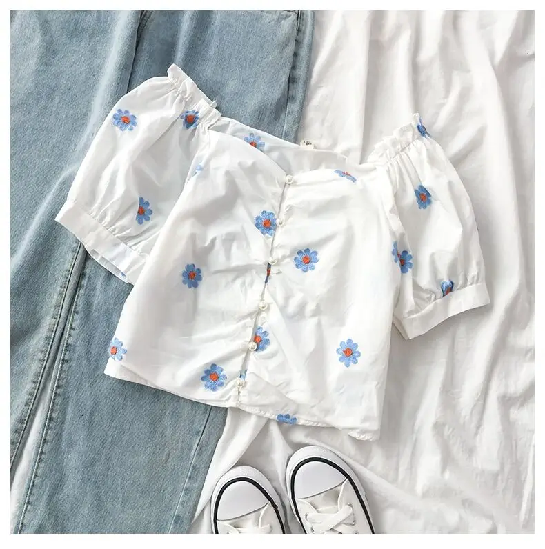 Женская блузка с вышивкой в виде фруктов Pearl Diary белый укороченный топ пышными