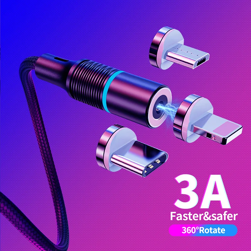 Магнитный кабель Micro USB Type-C 1 м 2 3 3A зарядное устройство шнур для быстрой зарядки