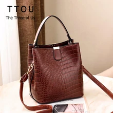 Retro Crocodile Bucket Bags Women Alligator Pattern Handbag Capacity Casual Crocodile Shoulder Messenger Crossbody Bags Ladies