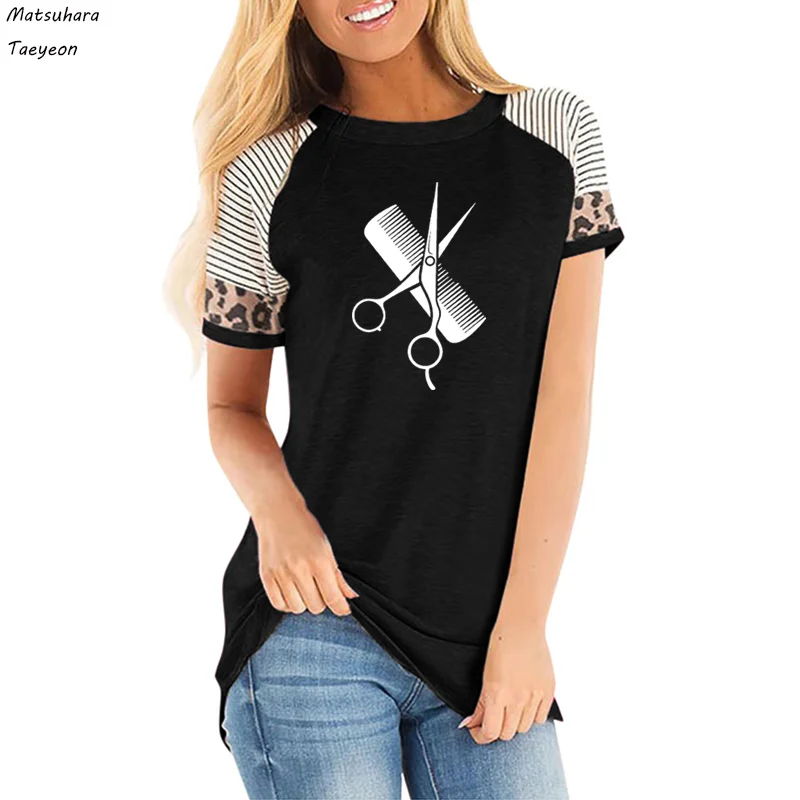 Размера плюс футболка женская в полоску с коротким рукавом хлопковая смешная для