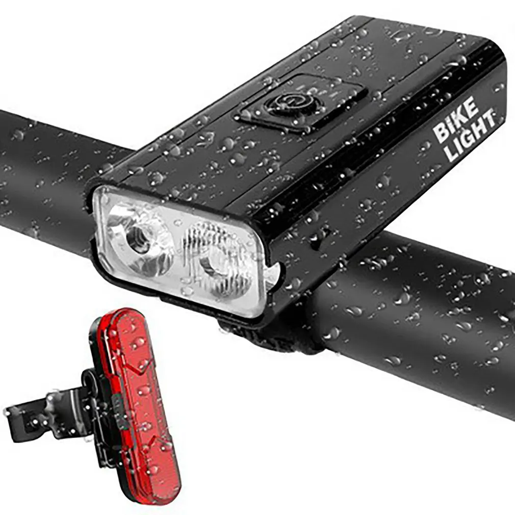 

2pcs Rechargeable Waterproof LED MTB Mountain Bike Front Headlight Rear Taillight Bicycle Flashlight Warning Lights