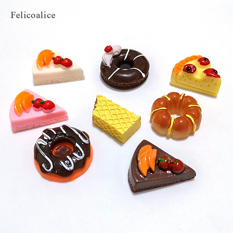 8pcs 20*25mm Mini Kawaii Resin Food Charms Necklace Donut Cake Pendant For DIY Hair Accessories Decoration Keychain | Украшения и