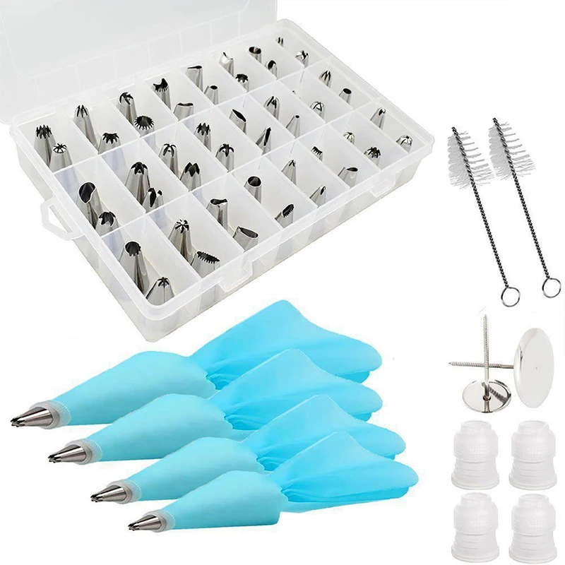 

48pcs Cake Decorating Tools Set Stainless Nozzle Piping Cake Decorating Tools For DIY Cupcake Reusable Nozzles Silicone Bag