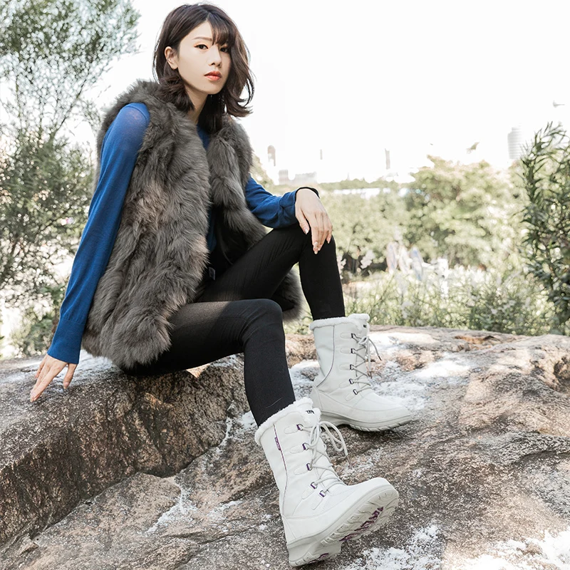 STQ женские зимние теплые плюшевые сапоги на плоской подошве водонепроницаемые до