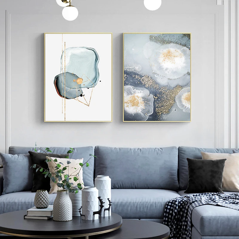 Настенная картина с абстрактными чернилами и каменными линиями в скандинавском