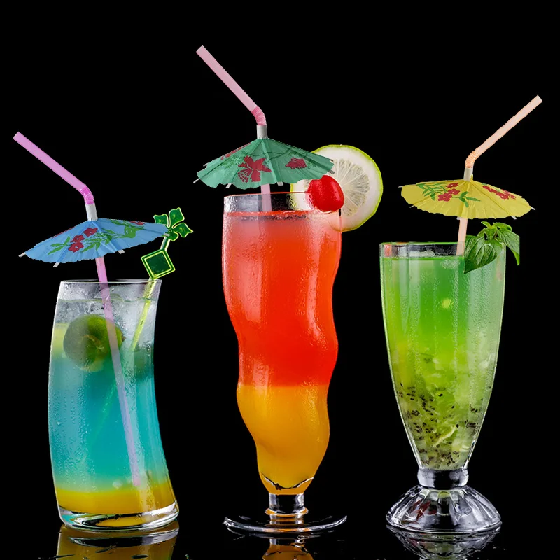 

25/50/100pcs Mixed Paper Straws Multicolor Plastic Straws with Cute Paper Umbrella Hawaiian Party Supplies Cocktail Drink Straws