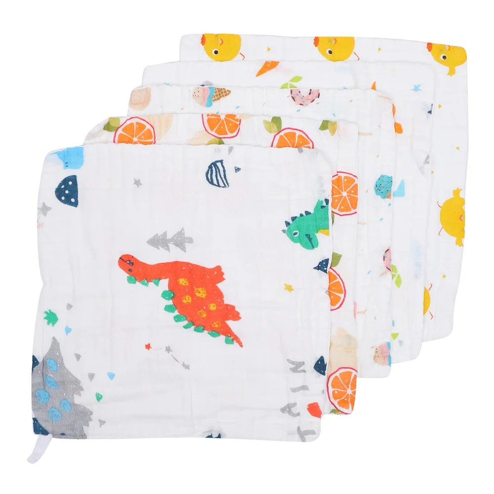 

5pcs High Density Baby Gentle Face Towels Cartoon Printing Square Towels