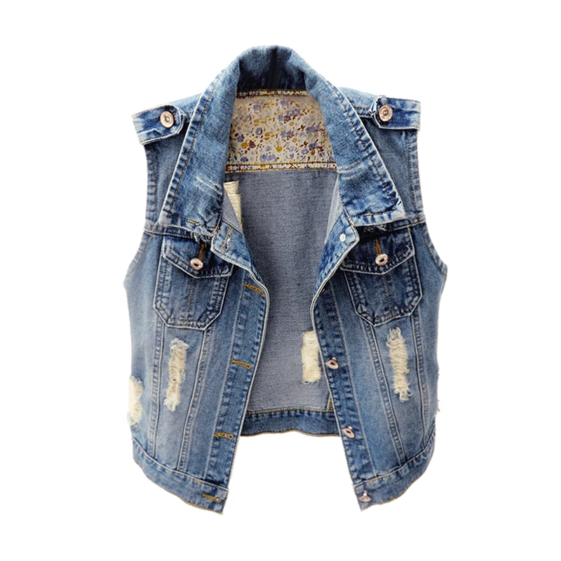 

Vintage Denim Vest Women Summer Casual 6XL Waistcoat Frayed Sleeveless Jacket Casual Short Jeans Vest Female Chaqueta Mujer