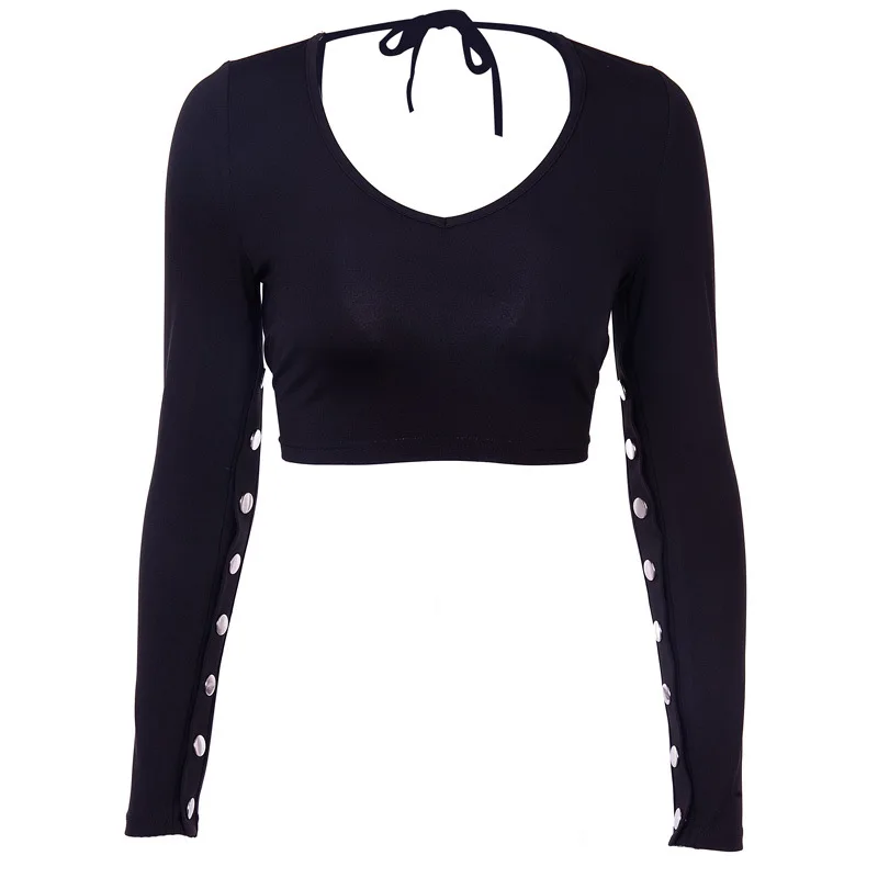 2019 Европа Америка T shit новый осенний длинный рукав глубокий v образный вырез