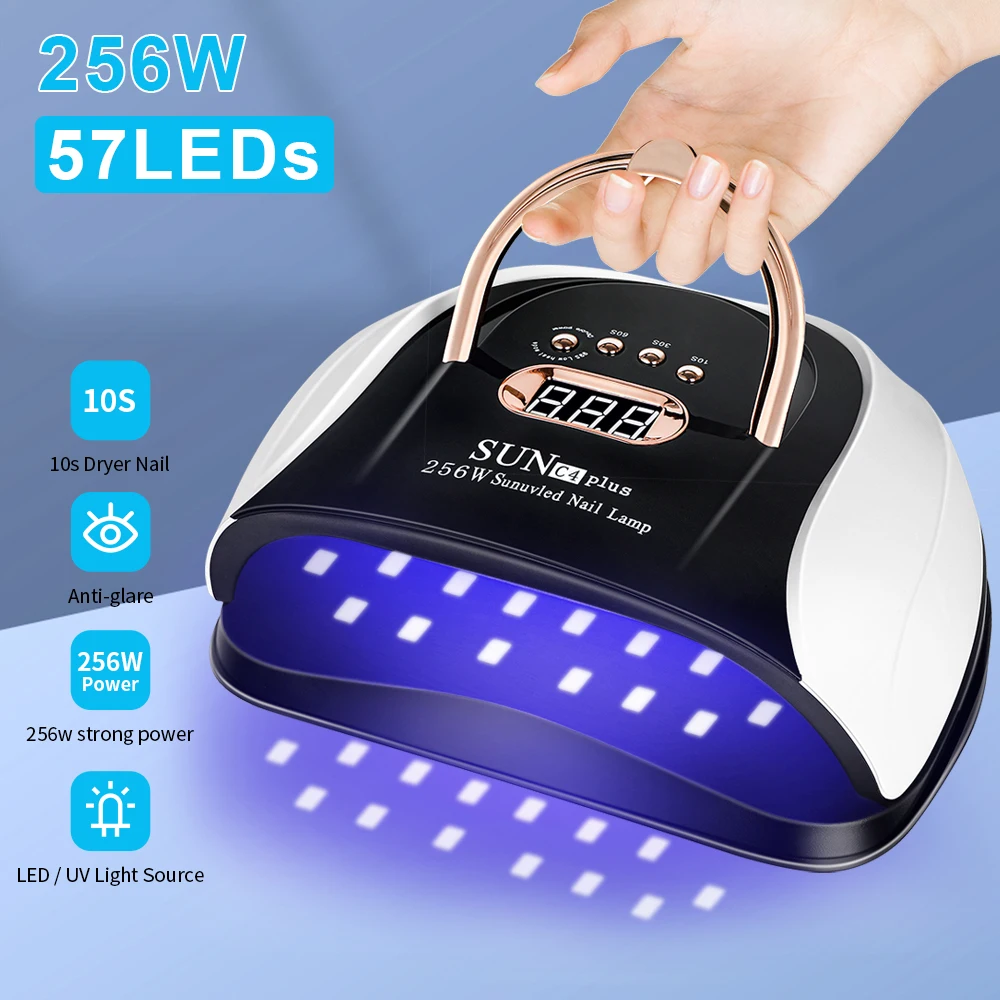 

256W LED Nail Dryer Lamp For Drying Nails 4 Timers 57 UV Lights Curing All Gel Polish Manicure Automatic Sensor Nail Equipment