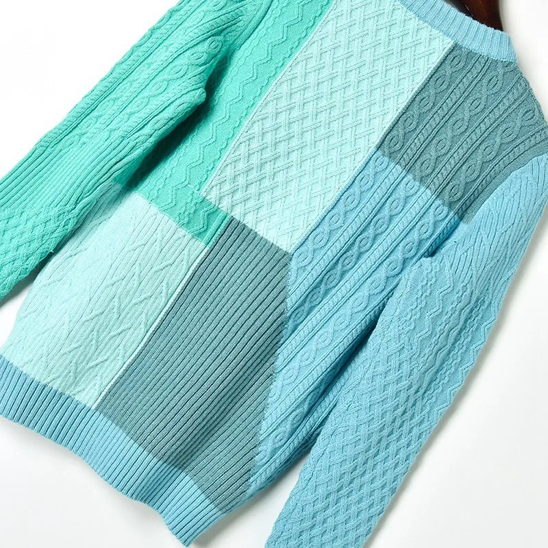 Женский свитер с геометрическим рисунком крутой составного кроя длинным рукавом