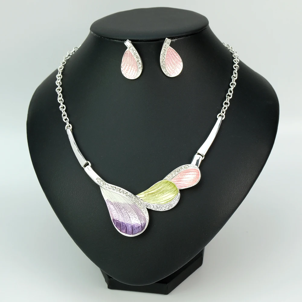 Посеребренные серьги ожерелье Бохо наборы свадебных ювелирных изделий для