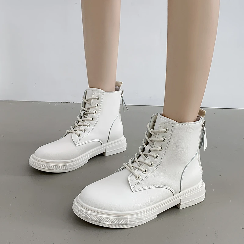 

Женские черные ботинки на шнуровке, мотоциклетные ботильоны из искусственной кожи в стиле панк, осенне-зимняя обувь, 2021