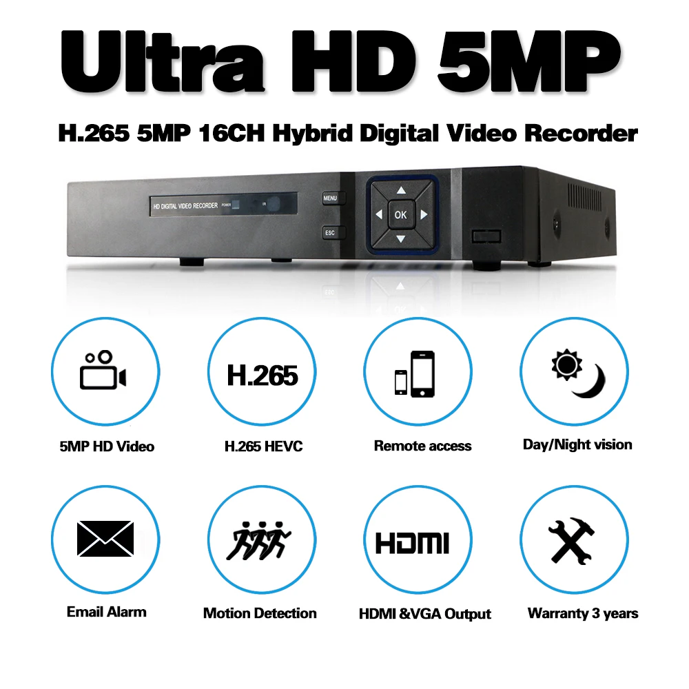 16 канальный AHD DVR 4MP 16CH AHD/CVI/TVI 4M CCTV видеорегистратор гибридный NVR HVR 5 в 1 для системы