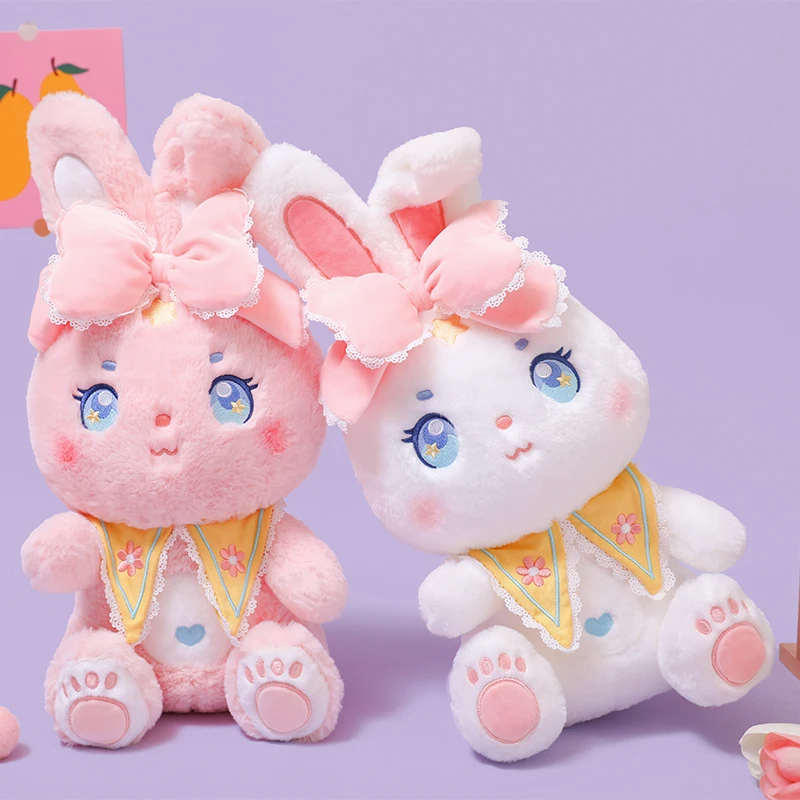 45cm Lolita Rabbit Doll Stuffed Animal Pink White Kawaii Dressed   Smile Bunny Sitting Plush Toy Hug Plushie Gift For Child Girl