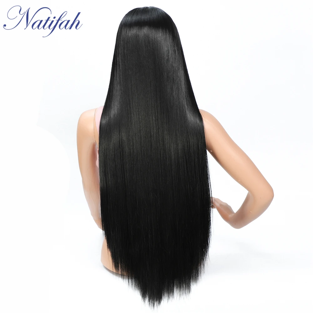 Natifah парик бразильский длинный черный прямой синтетические парики 150% плотность