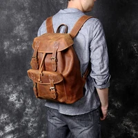 New Retro Leather Large Capacity Backpack Men Laptop Bag Travel Backpack Male Crazy Horse Leather Schoolbag First Layer Cowhide