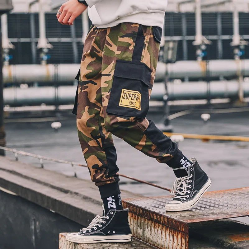 

2021 Pocket drawstring casual pants men's camouflage Harlan cargo pants sports leggings trend goes with everything