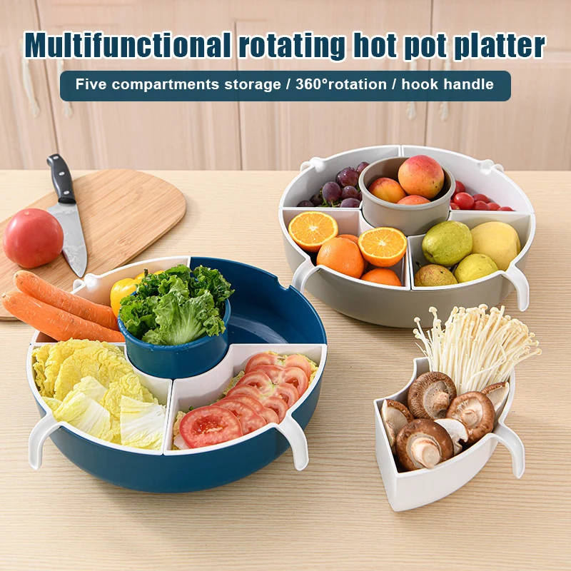 

Multifunctional Rotating Drain Basket Multiple Compartment Detachable Multi-grid Fruit Vegetable Storage Drain Basket Kitchen