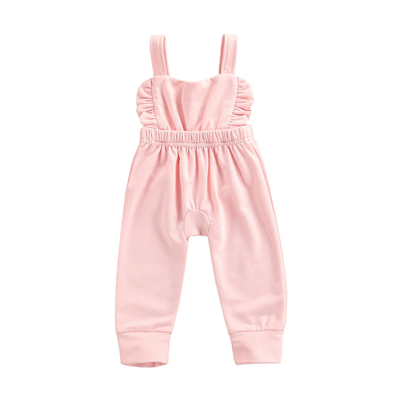 

2021 Baby casual Overalls with Elastic Waist, Pleated Decoration Solid Color Casual Style Summer Clothing