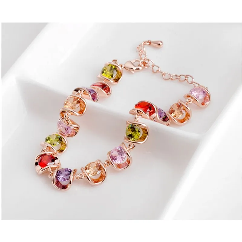 

AIYANISHI 18K Gold Filled Rainbow Charm Tennis Bracelets for Women Engagement Wedding Party Bracelets Jewelry Pulseira Feminina