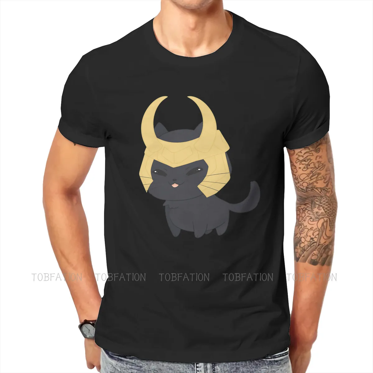 

Cat Cute Animal Creative Art Cartoon Warrior T Shirt Classic Punk Summer Loose Cotton Men's Tops Harajuku O-Neck TShirt
